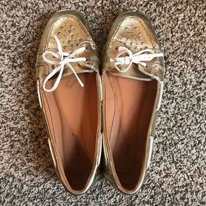 Gold loafers
